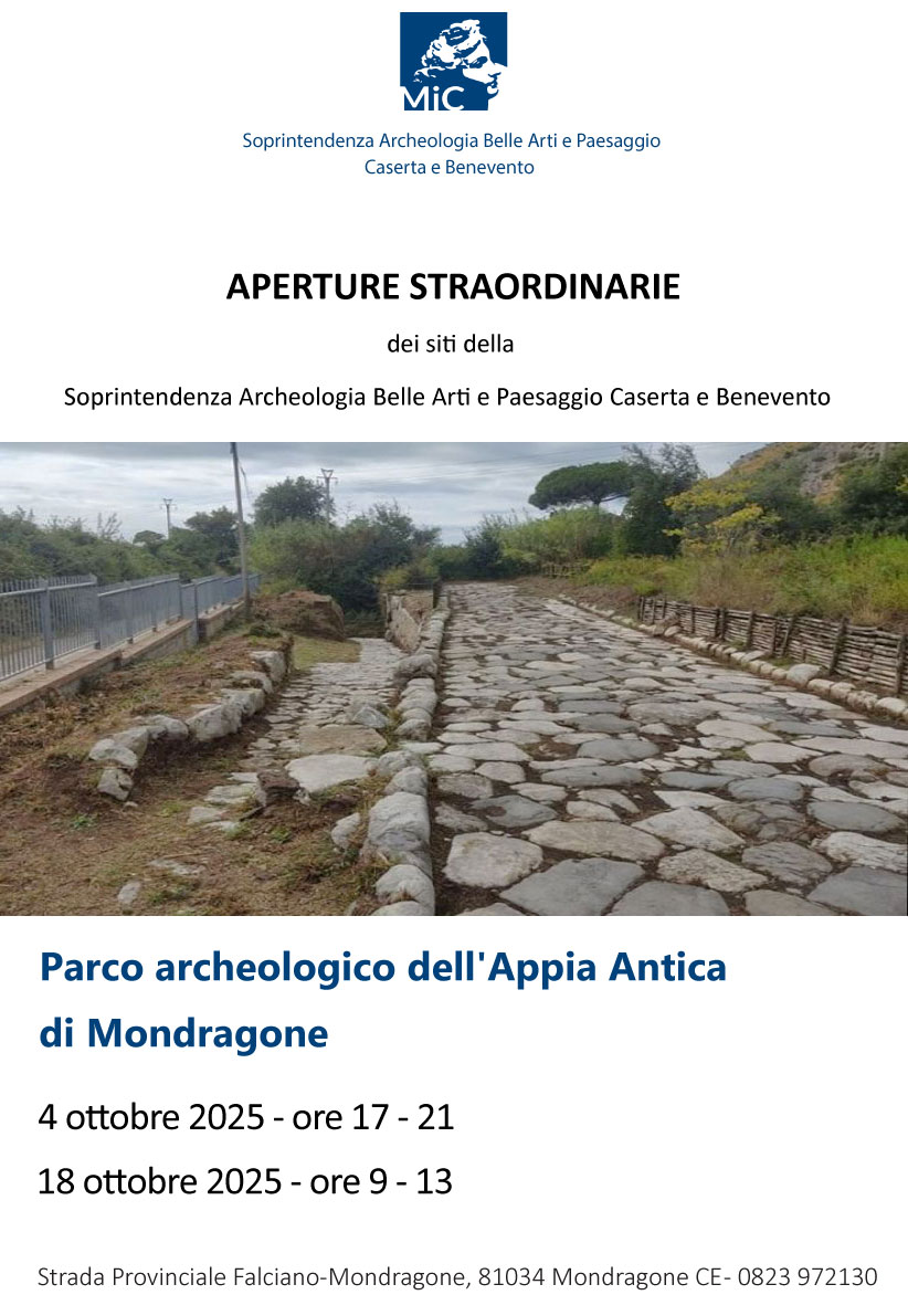 Autunno 2025: Visite guidate gratuite al Parco archeologico dell'Appia di Mondragone a cura della Soprintendenza Archeologia belle arti e paesaggio per le province di Caserta e Benevento